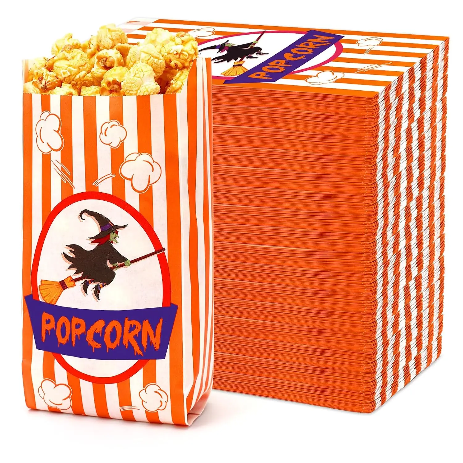 100 count Halloween Popcorn Bags, 1 Quart Fold Top Paper Pouches |  Grade Paper, Halloween Popcorn Boxes Alternative, Hold  Securely, Orange Disposable  Bags Pack