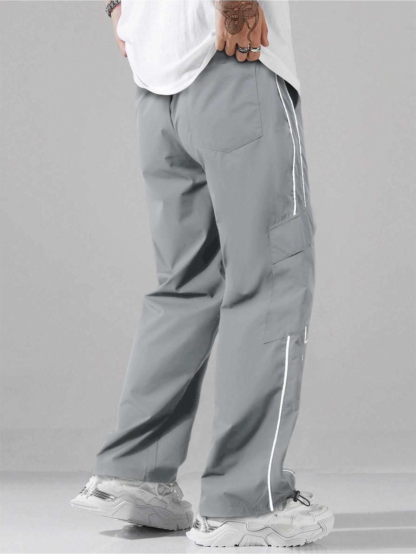 Men's Striped Print Drawstring Waist Pants Breathable Straight Leg Trousers for Outdoor Activities, Athleisure Style Bottoms, Men's Bottoms for All Seasons