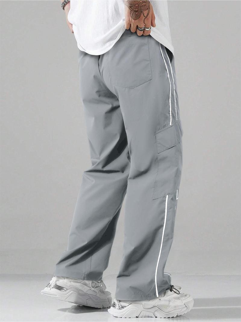 Men's Striped Print Drawstring Waist Pants Breathable Straight Leg Trousers for Outdoor Activities, Athleisure Style Bottoms, Men's Bottoms for All Seasons