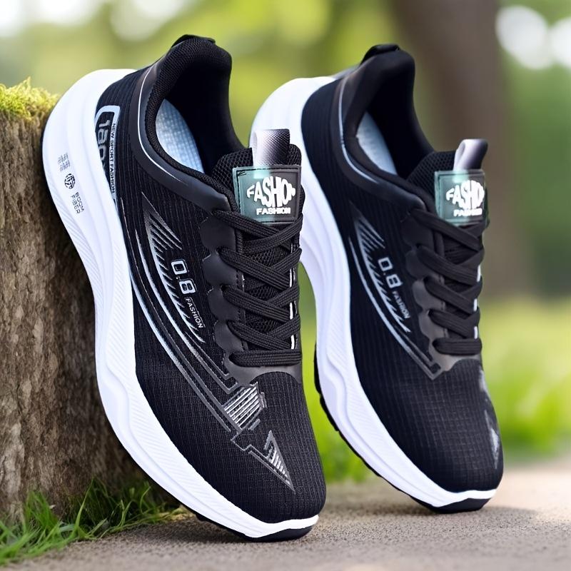 UYCEKK Men's White Low-Top Sneakers - Breathable Mesh Sneakers with Striped Sole & Minimalist, Lightweight for Running, Training, Gym - - Casual Wear, Lace-Up (Rubber Outsole) - Spring Summer