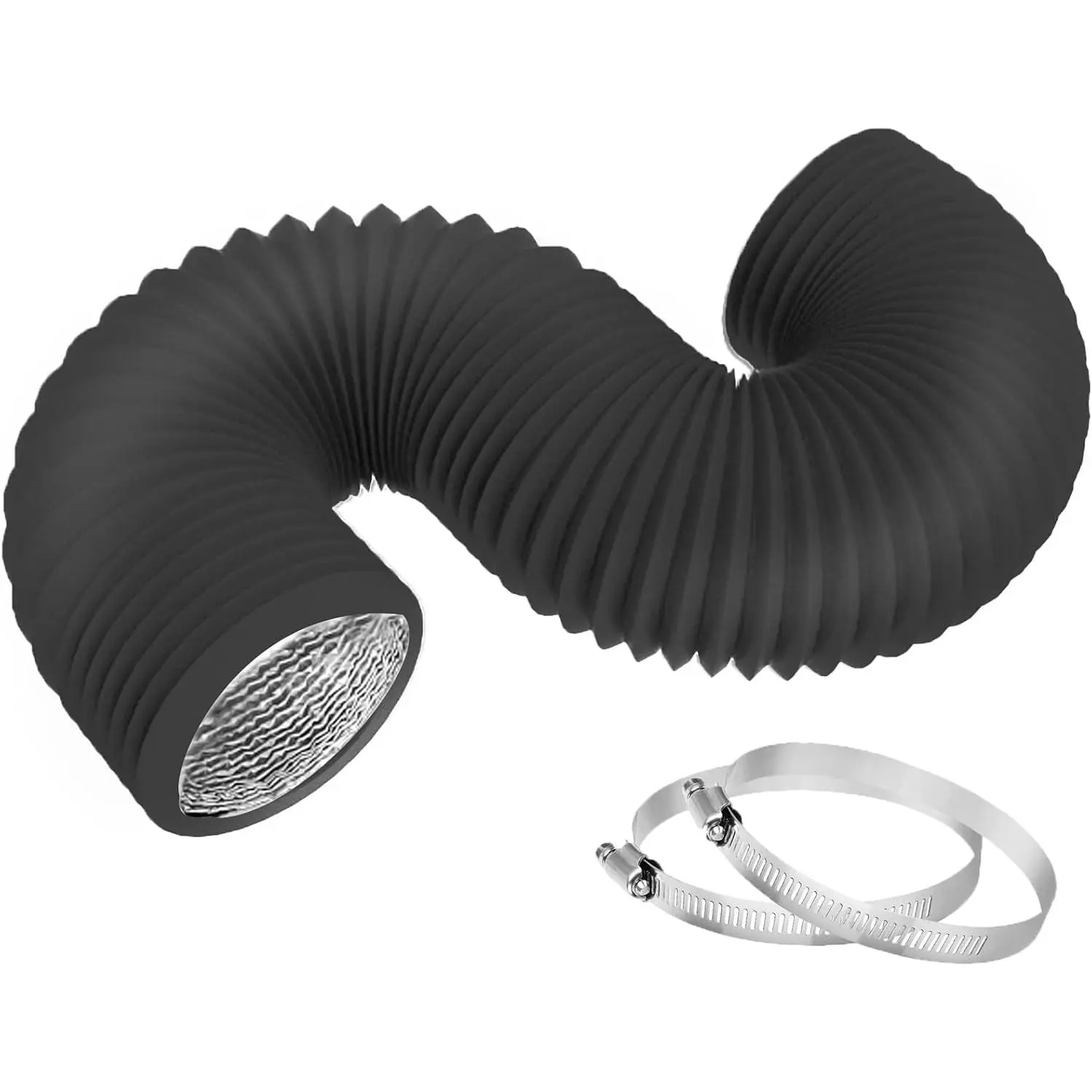 6 Inch 3  Dryer Vent Hose,Flexible Insulated Air Ducting,Vent Hose PVC  Foil with 2 Clamps for HVAC Ventilation(Black)