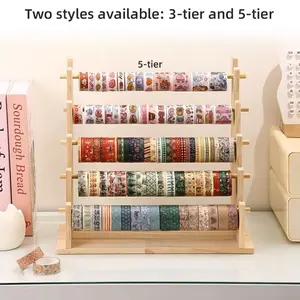 1pc Desktop Standing 3/5 Tier Staircase Storage Rack Display Riser, Durable Wooden for Adhesive Tapes, Stationery, Jewelry Display, Hair Accessories Organizer