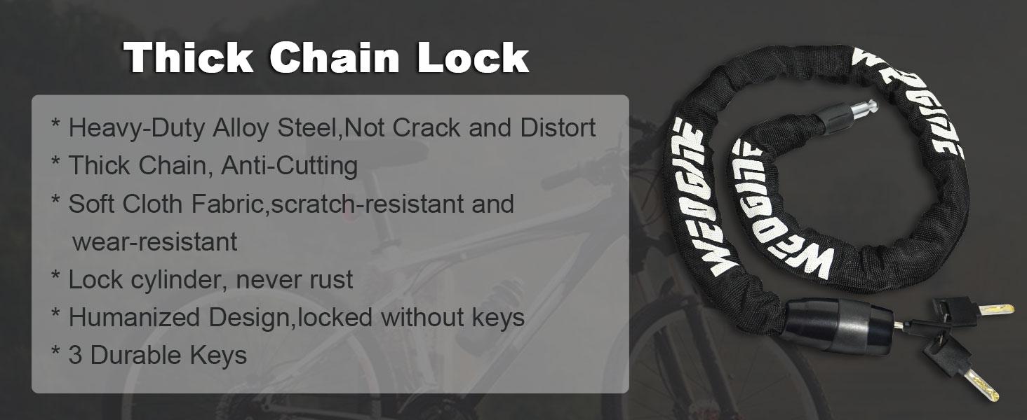 BASIC SUPPLY Bike Chain Lock, Heavy Duty Anti-Theft Bicycle Chain Lock, 2.72 Ft Security Bike Locks with 3 Keys, Waterproof Lock Chain for Bike, Bicycle, Scooter, Motorcycle, Door, Gate, Fence