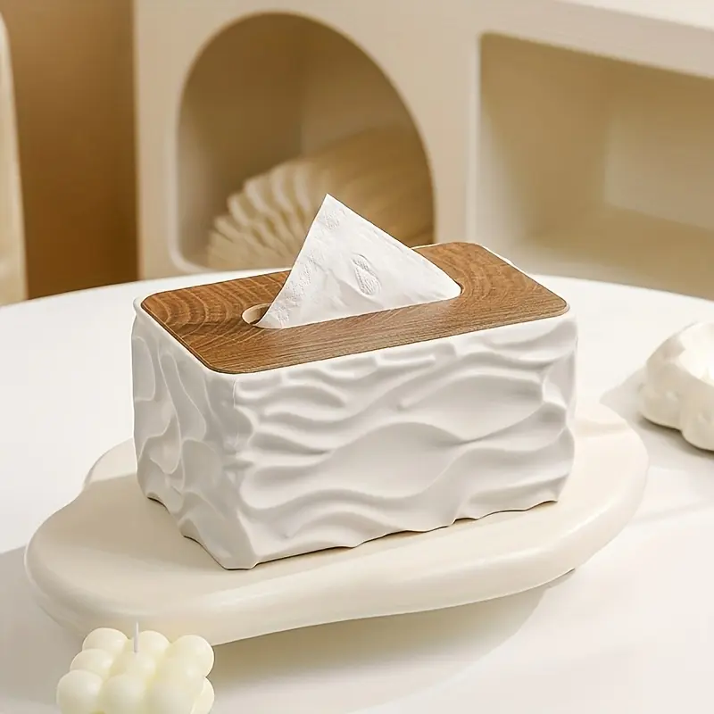 Modern Minimalist Large Tissue Box With Polished Brown Lid - Square Plastic Storage Box, Suitable For Bathroom And Living Room, Bathroom Organizer Accessories, Durable Tissue Roll Holder, Home Decor, Space-Saving Design, Modern Style