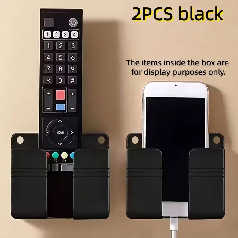 2-Piece Wall-Mounted Plastic Charging Stand, Remote and Phone Organizer, Bedside and Living Room Shelf, Home Storage Solution