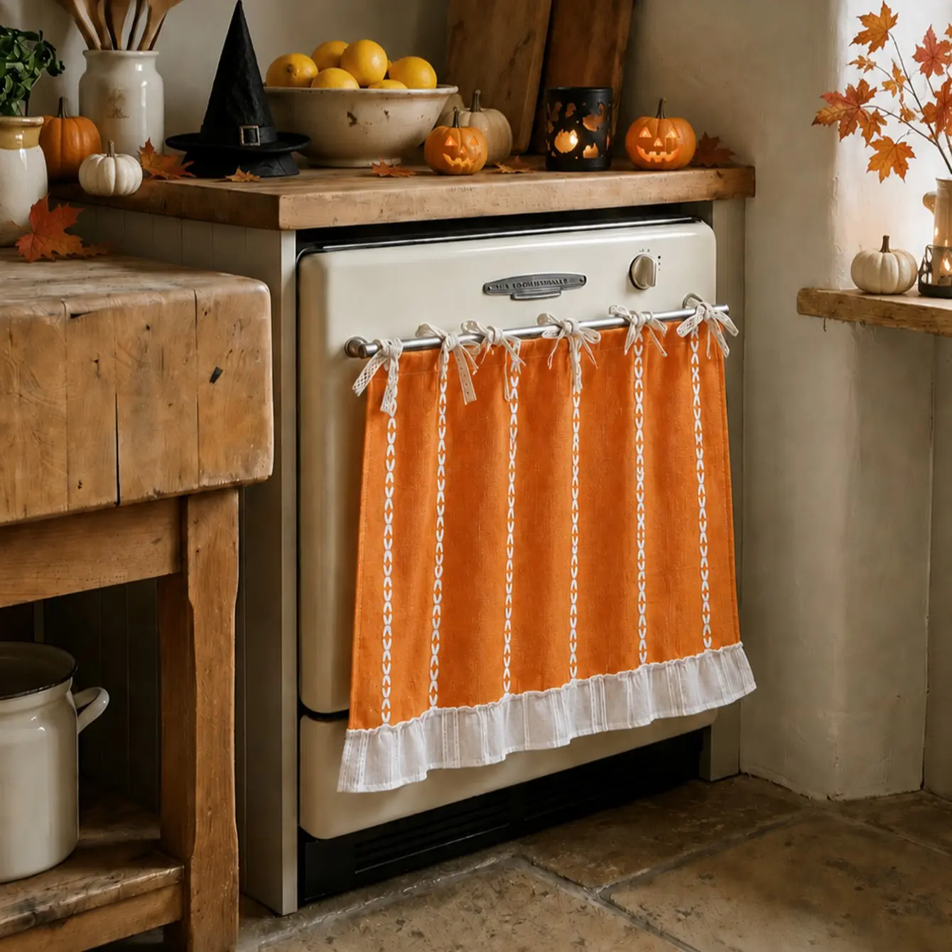 Rustic Lace Oven Door Curtain, Bow Kitchen Appliance Cover, Dustproof Halloween Decor, Fall Kitchen Decoration, 30x21.3 Inches