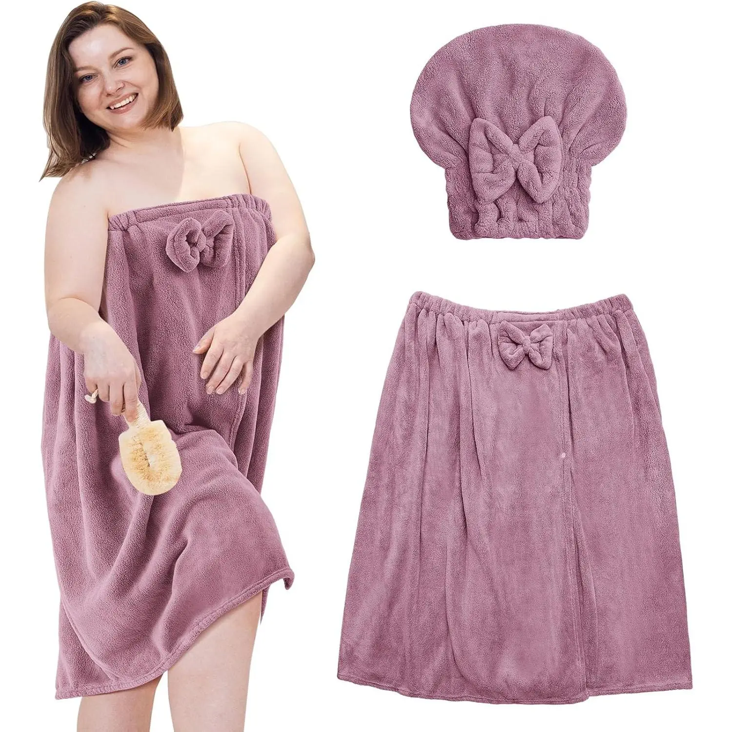 1 Set Plus Size Bath Wrap with Hair Towel,