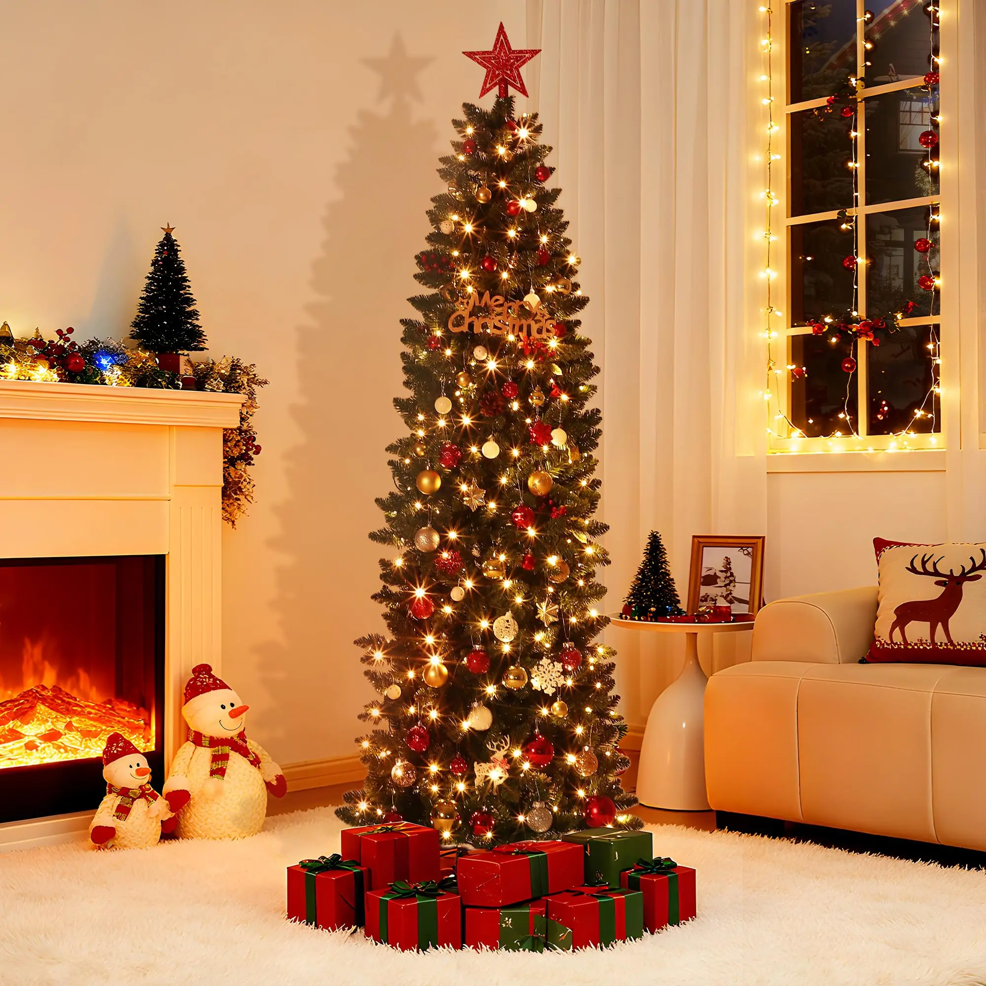 Artificial Christmas Tree with 1100 LED Lights & 8 Lighting Modes, PVC Needles, Collapsible Stand & Foot Pedal - Full Green Holiday Tree for Home Decor
