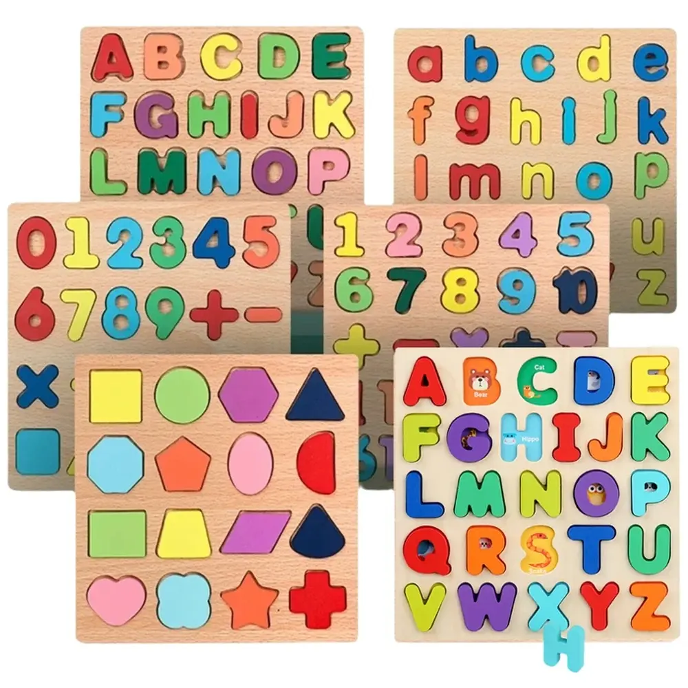 Wooden Montessori Puzzle, Alphabet Number Arithmetic Geometric Shapes Preschool Learning Educational Toy Gift for Kids