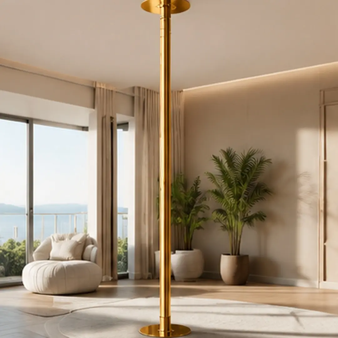 Professional Gold Finish Dance Pole, Heavy-Duty Q235 Steel Kit, Adjustable 85-108.5in with Spinning & Static Modes, Removable No-Drill Design for Home Studio Use, Rubber, Gym, Removable Base