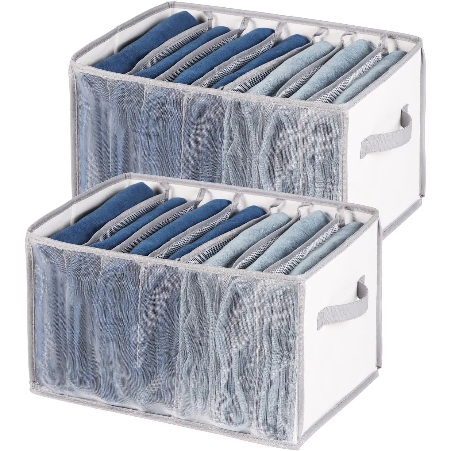 Jeans Drawer Organizers for Clothing, 7 Grids, 2 Pack | 7 Compartment Portable Clothes Organizer, Mesh See Through Jean Organizer for Closet, T-Shirt, Underwear, Sweaters