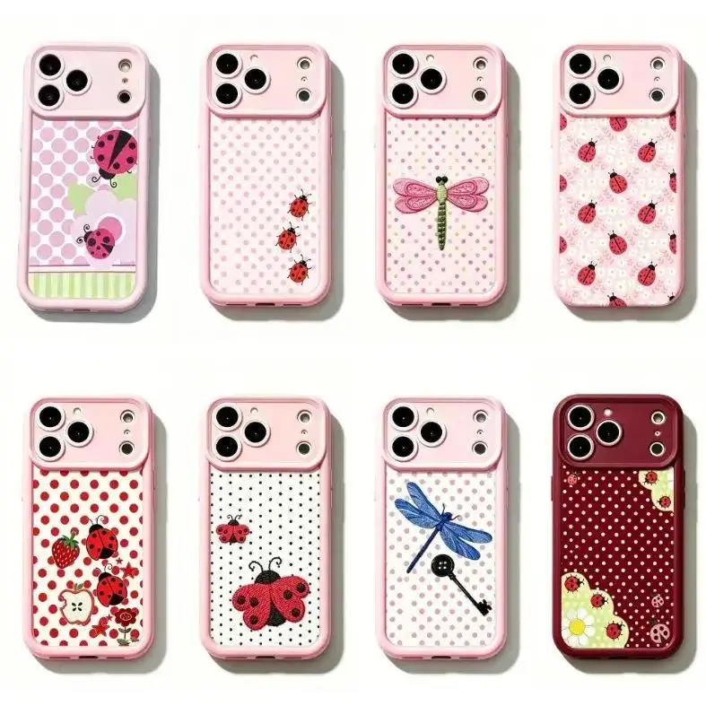 Whimsical Insects Embroidered & Ladybug-Dragonfly Print Shockproof Smartphone Case, Compatible with iPhone 17 Promax 16 15 14 13 12 11 and for Samsung S22 S23 S24 S25 S26 Ultra, Ideal Gift for Her