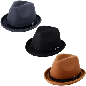 Men's Classic  British Style Jazz Fedora Hat with PU Leather Band Decoration Warm Fabric Hat Everyday Casual Wear Hat