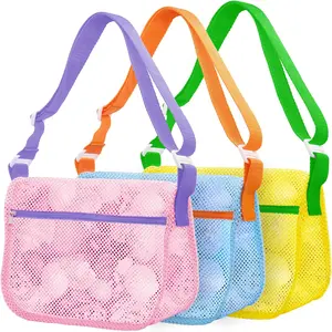 Mesh Beach Bags for Sand Toys - 3 Pack Seashell Collecting Bags with Adjustable Straps, Kids Beach Toy Organizer & Shell Pouch for Boys Girls, Summer Beach Essentials(Gift)