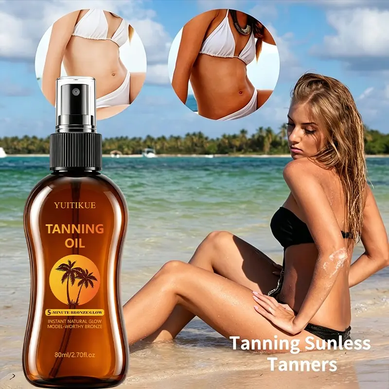 Yuitikue Bronzing Oil, Sunless Tan Oil, Natural Bronze Glow, Moisturizing, Quick Tan, No Sun Required, Body Bronze Spray Oil 80ML