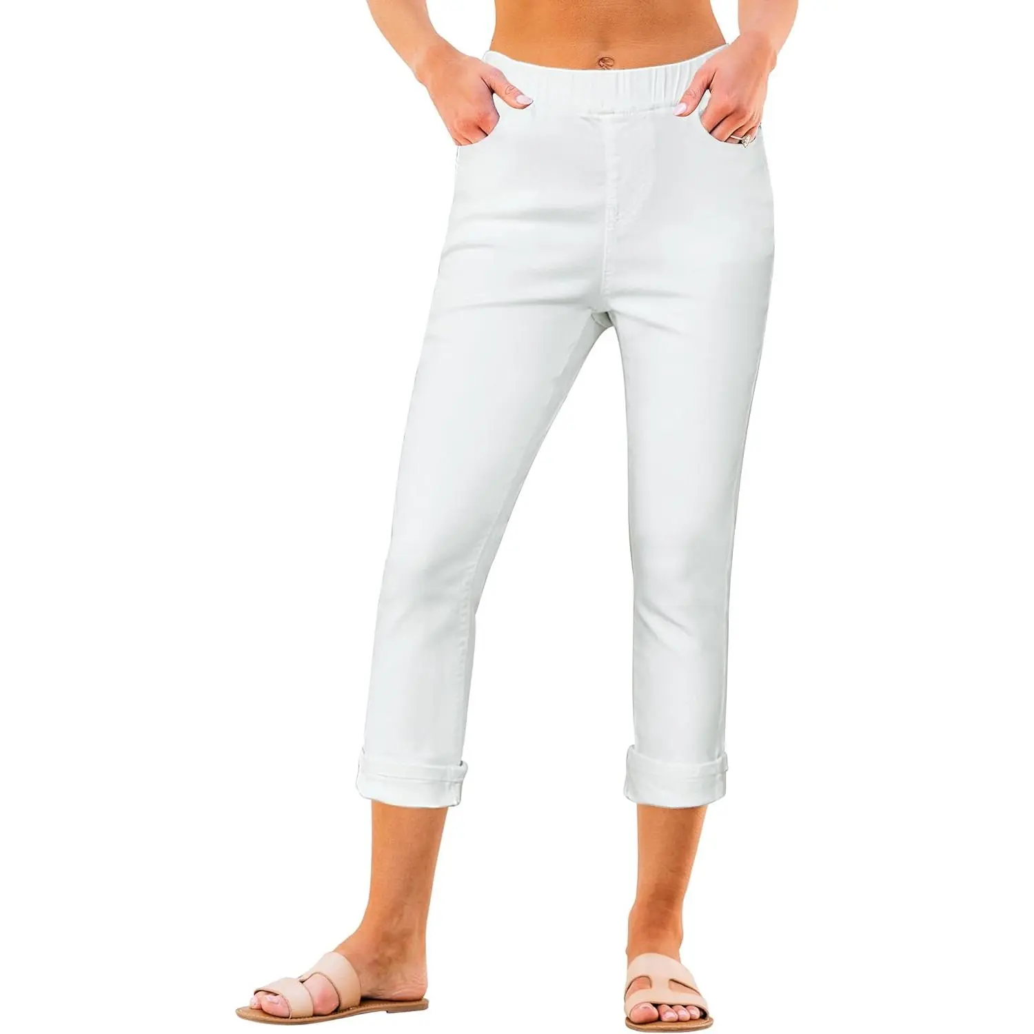 Women's Pull On Capri Jeggings, High Waisted Stretch Denim Pants with a Skinny Fit for Casual Wear, Cropped, Fashion