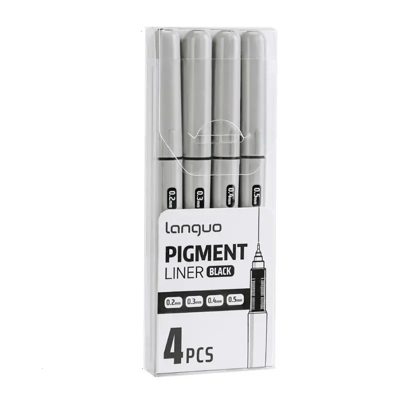 Languo 4pcs Pigment Liner Pen Set, 0.2-0.5mm Waterproof Anti-Smudge Fineliners, Fine Line Drawing Pens, Large Capacity Ink, Art Stationery