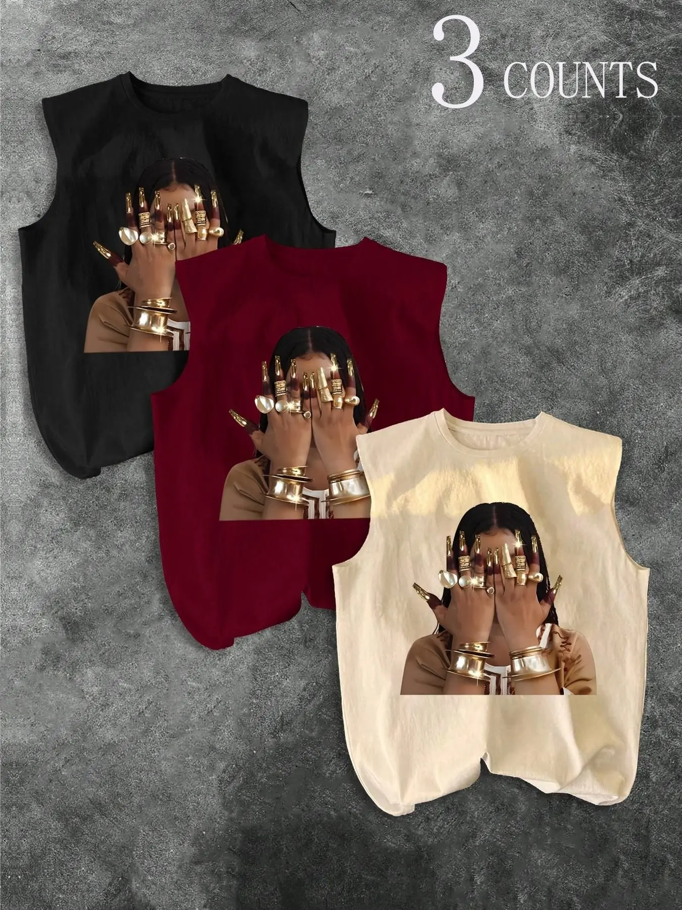 Men's Three-Piece Casual Sleeveless Vest Set, Graphic Print, Loose-Fit, Summer Wear, Party, Comfortable Inner or Outer Top
