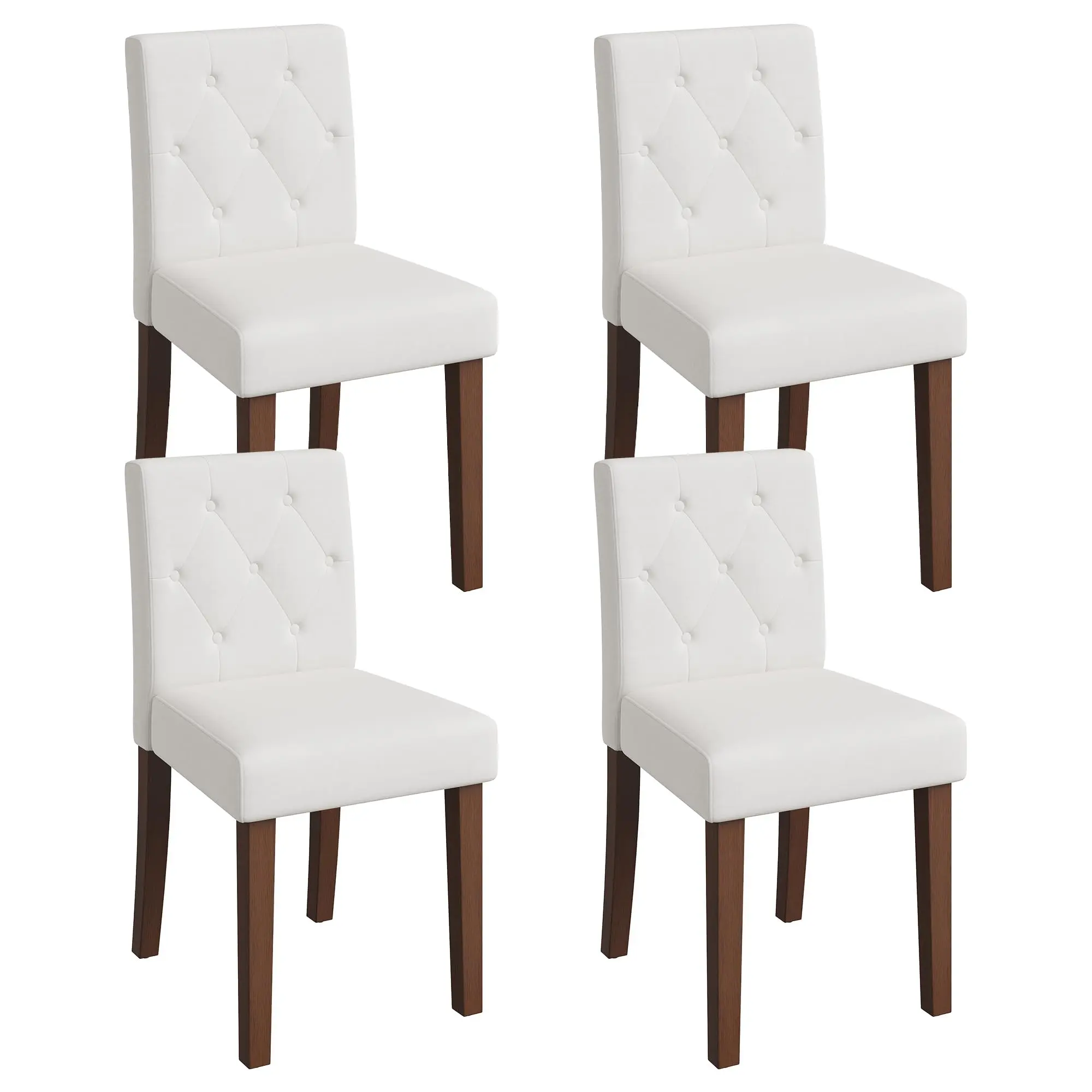 4PC High Back Linen Dining Chairs. Upholstered Farmhouse Chairs with Wooden Legs