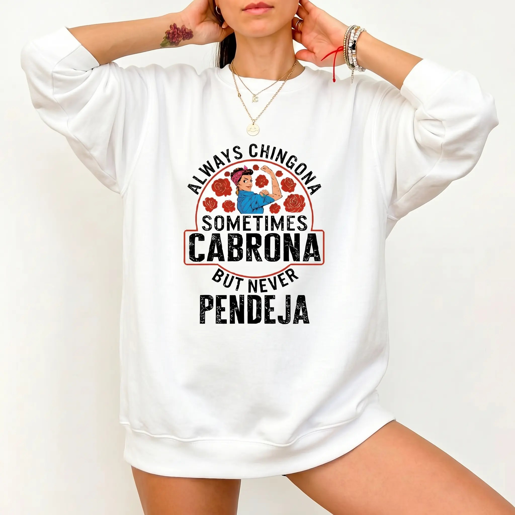 "Always Chingona" Quote Graphic Hoodie, Casual Pullover for Women, Comfortable Breathable 100% Cotton Latina Power Top