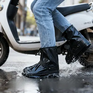 Short PVC Non-Slip Rain Shoe Covers, Foldable Reusable Waterproof Boot Covers for Cycling & Commuting