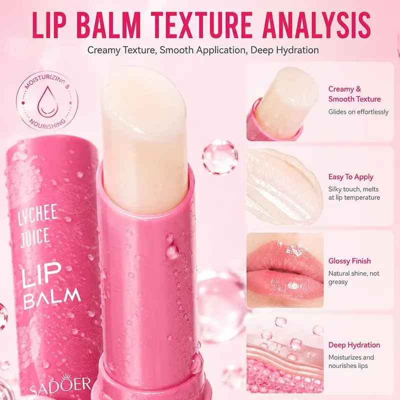 1pc Lychee Lip Balm for Women, Hydrating, Moisturizing & Plumping Lipstick, Long-Lasting, Repairs Chapped Lips, Glossy Balm, Ideal for Daily Makeup Use