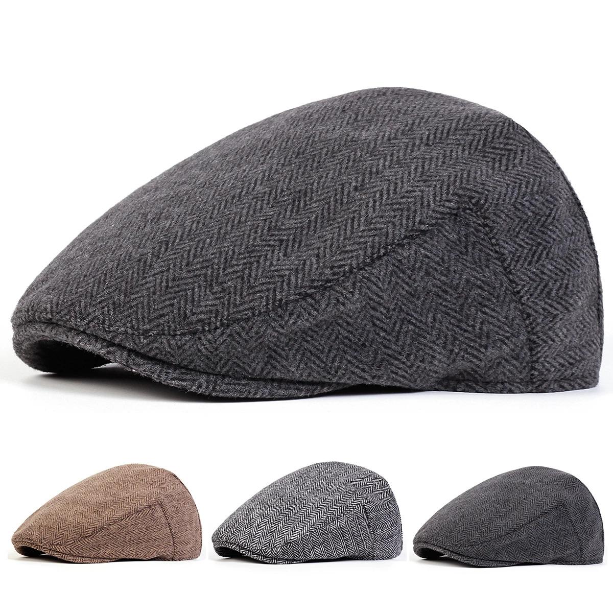 Unisex Furry Herringbone Grid Newsboy Caps British Painters Hats Spring Winter Flat Peaked Cap Hip Hop Berets