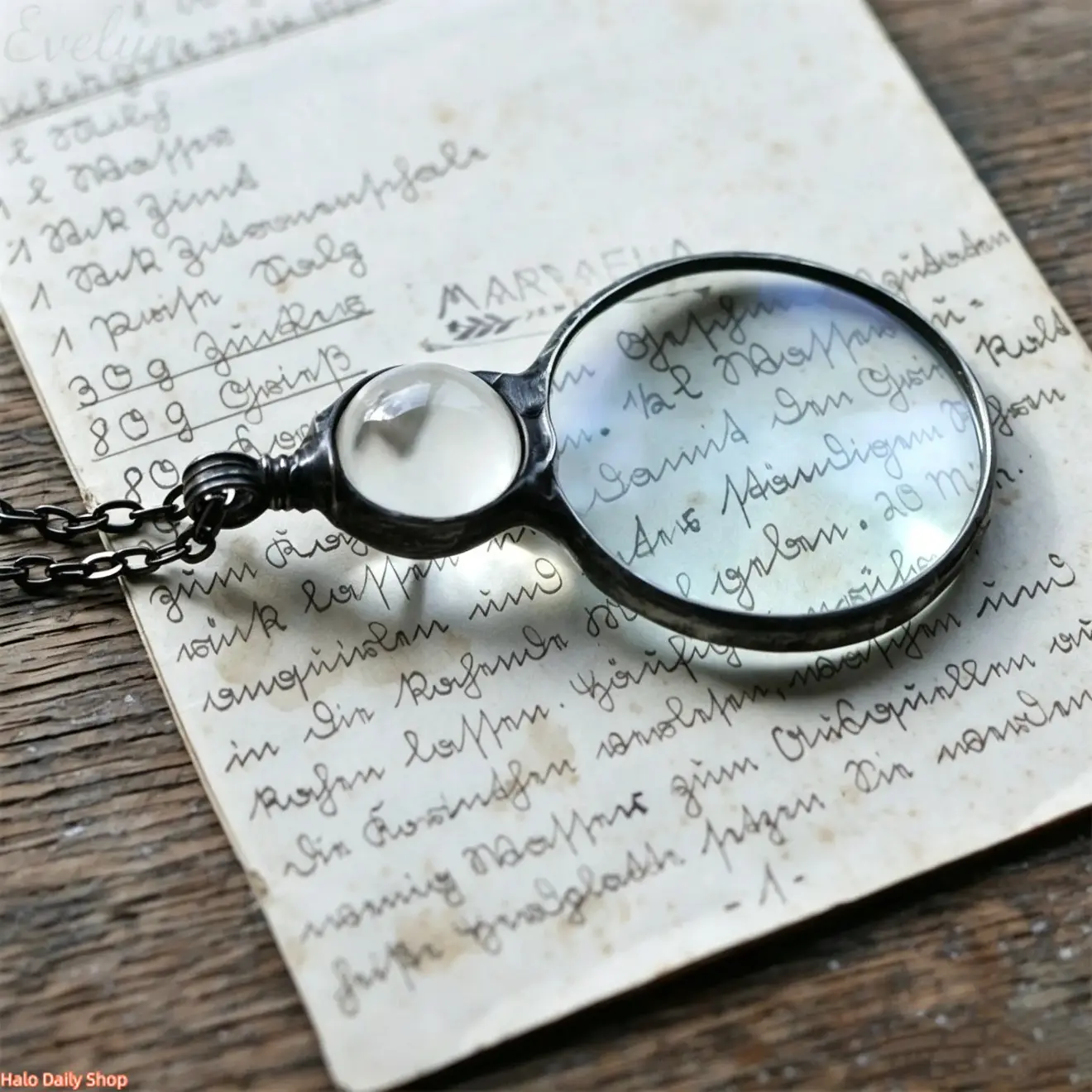 Magnifying Glass Necklace, Vintage Silver-tone with Bohemian Gem Accents & Adjustable Chain, Lightweight Design that Magnifies Text for Reading, Functional Fashion, Avid Readers, Pendant, Metal, Text Magnifier, Polished Colored Gemstone, Retro, Daily, Ste