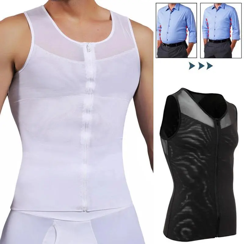Men's Menswear Slim-Fit Abdomen Slimming Corset Top - Zippered Gynecomastia Compression Shirt, Waist Trainer