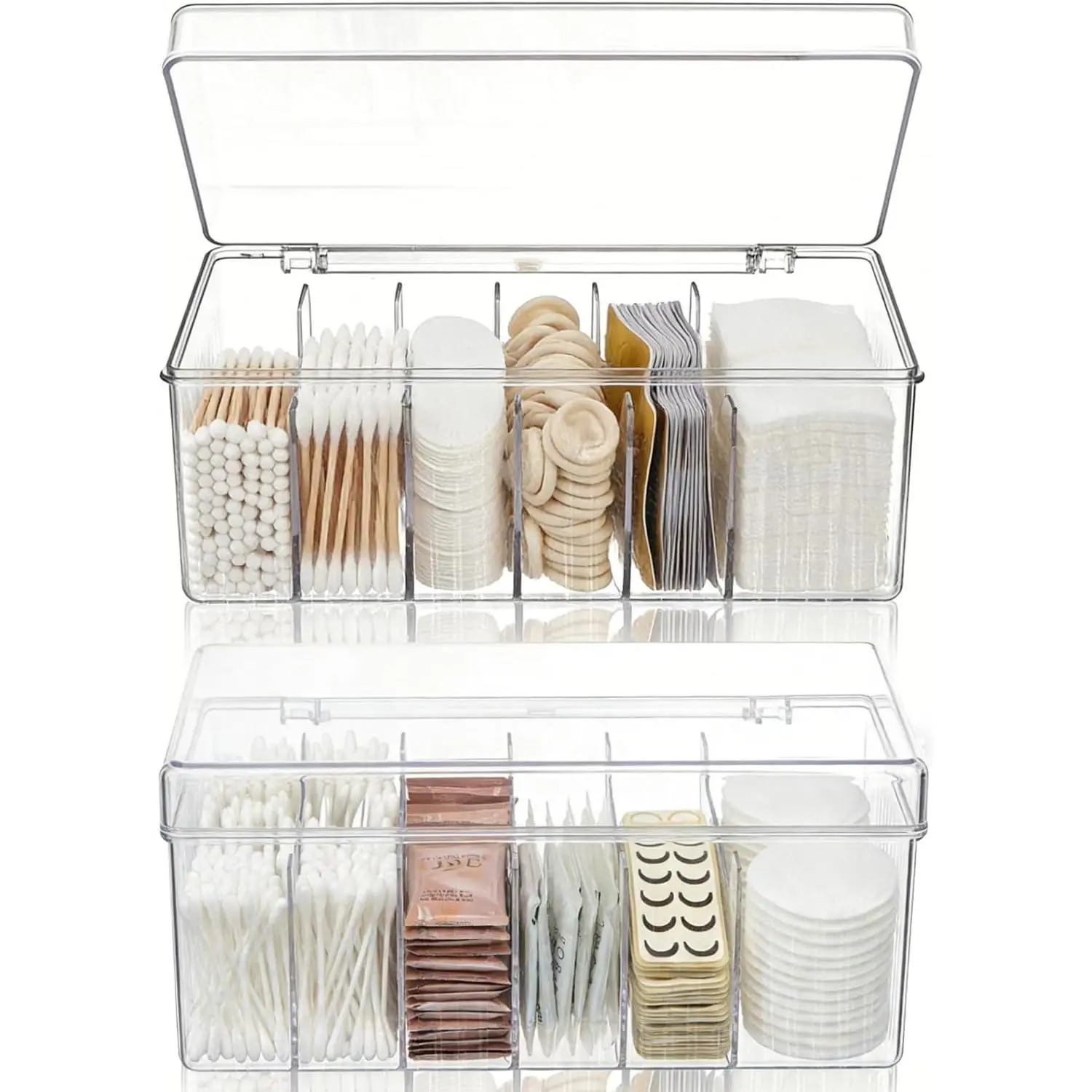 2 Pack Lash Extension Organizer with 6 Compartments, Flip-top | Clear Small Eyelash Cart Storage Boxes, Separated Large Capacity Eyelash Extension Supplies Storage Container for Lash Techs