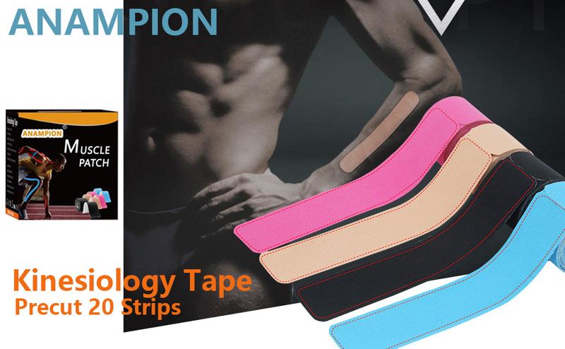 Kinesiology Tape 20 Strips Athletic Sports Waterproof Breathable Latex Free Tape for Ankle Wrists Knee Elastic Running Tennis Swimming Football Sports Activities Tapes (Black)