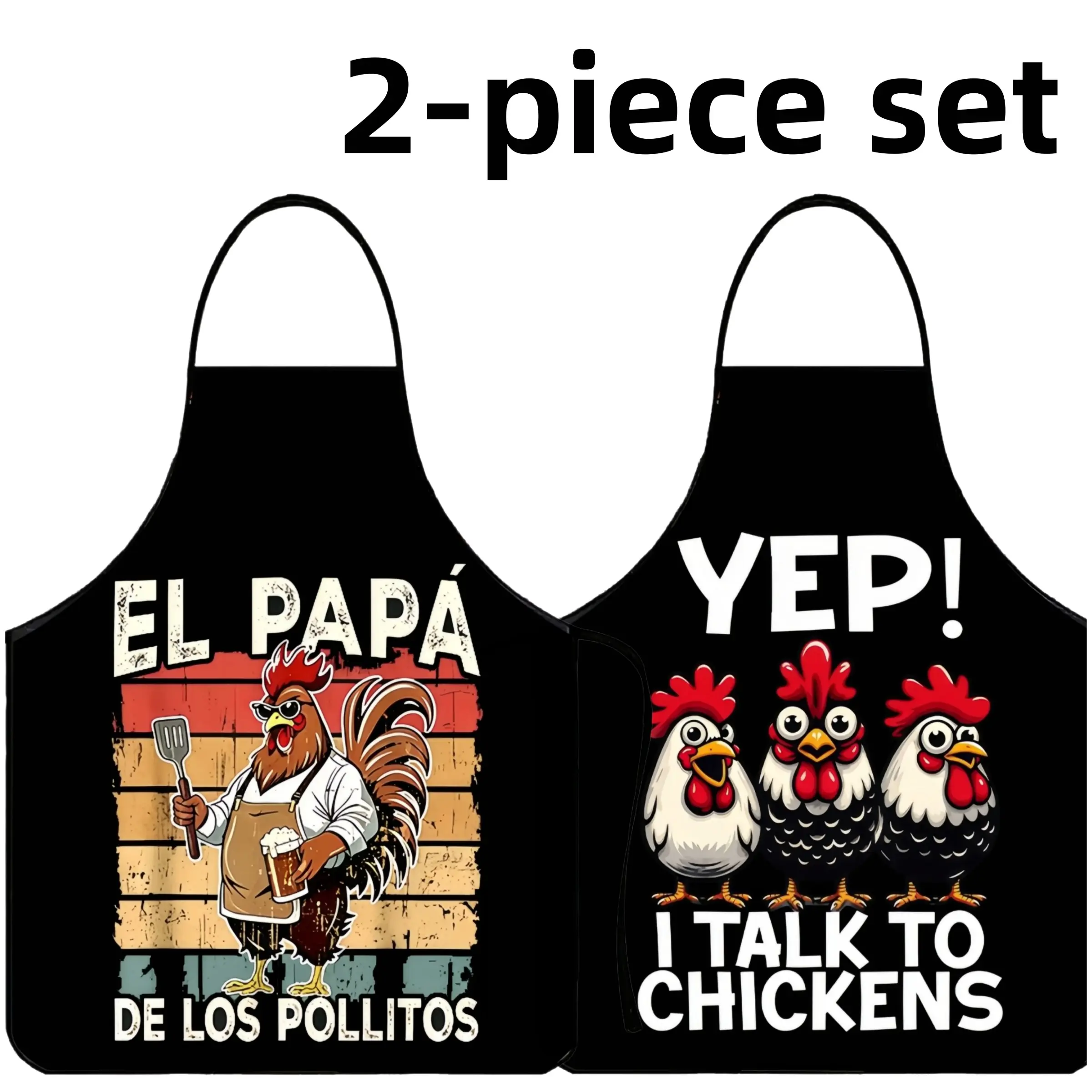 Polyester YEP CHICKEN PAPA Print Chicken Pattern Apron Set, 2 Counts ﻿Father's Day Gift Apron,Summer Kitchen Cooking Aprons,Dad Apron,BBQ Apron for Men,Gift for Father&Husband,Garden Tool,﻿Kitchen Essential,Cleaning Tool,Beer Apron