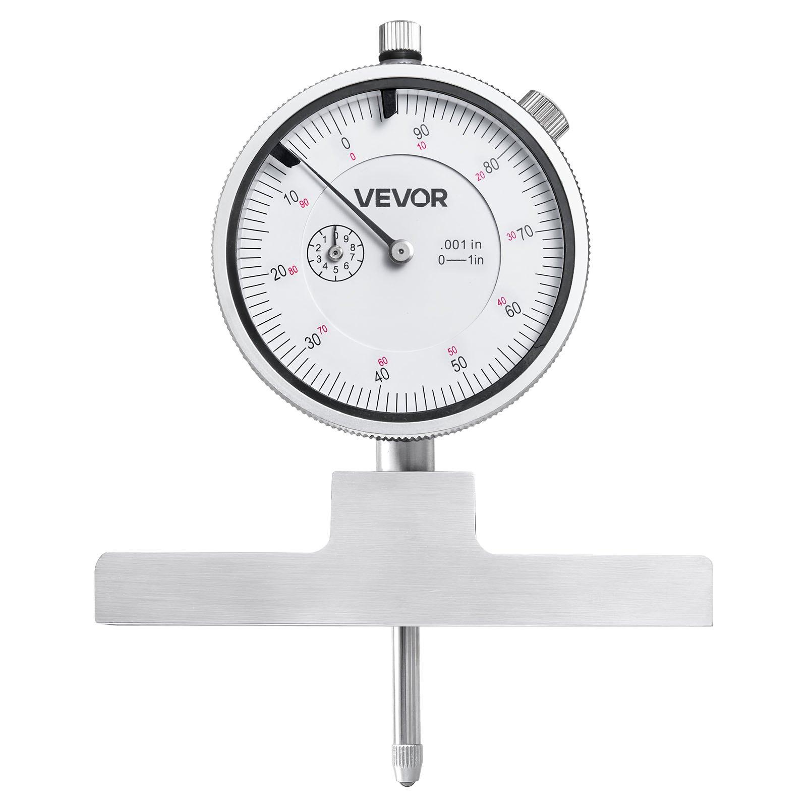 VEVOR Depth Gauge, Depth Micrometer 0-22 inch Measuring Range, 0.001" Resolution, with 4 Anvils & 6 Standard Rods, Precision Easy to Read Mechanical Tool for Measuring Groove, Step, Hole
