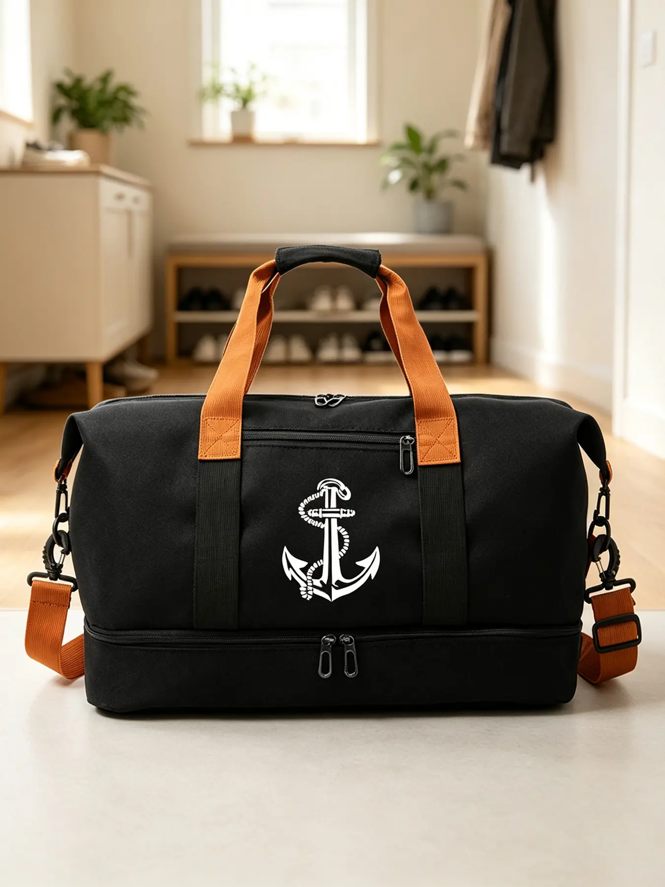 Large Capacity Duffle Bag with Anchor Print, Unisex Gym Sports Bag, Convertible Shoulder & Crossbody Travel Bag, Spacious Storage Bag, Ideal for Sports, Overnight Trips & Travel, Perfect Holiday Gift for Men & Women