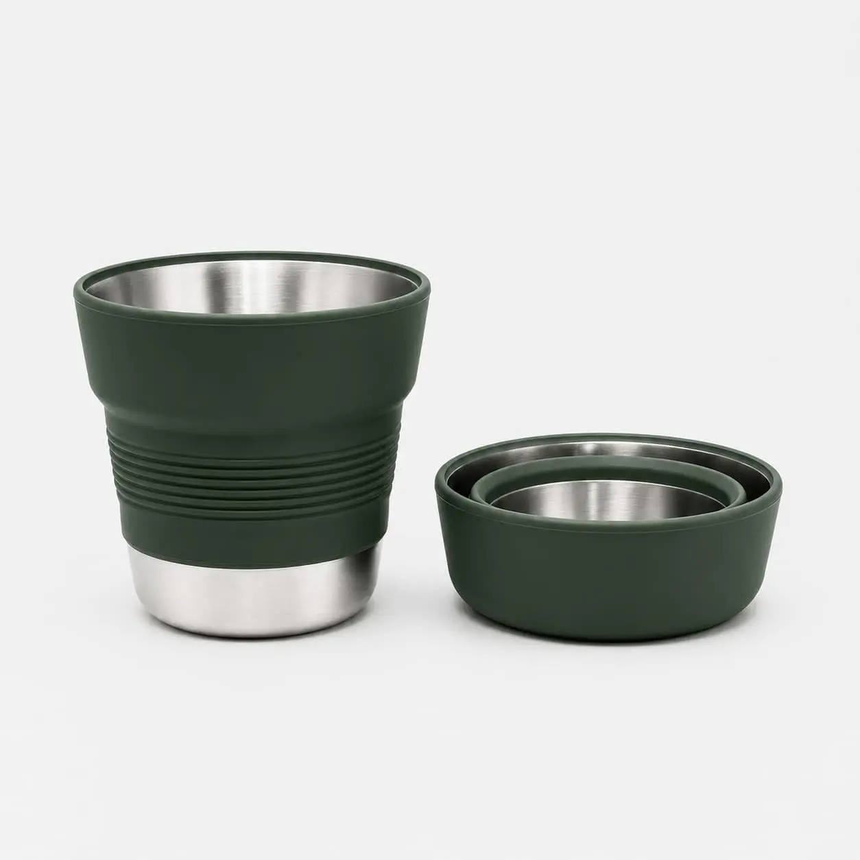 Ultralight Collapsible Travel Cup 16 oz, BPA Free Silicone & Stainless Steel Camping Mug, Foldable Portable Cup for Hiking, Backpacking, Outdoor Coffee Mug (Dark Green)