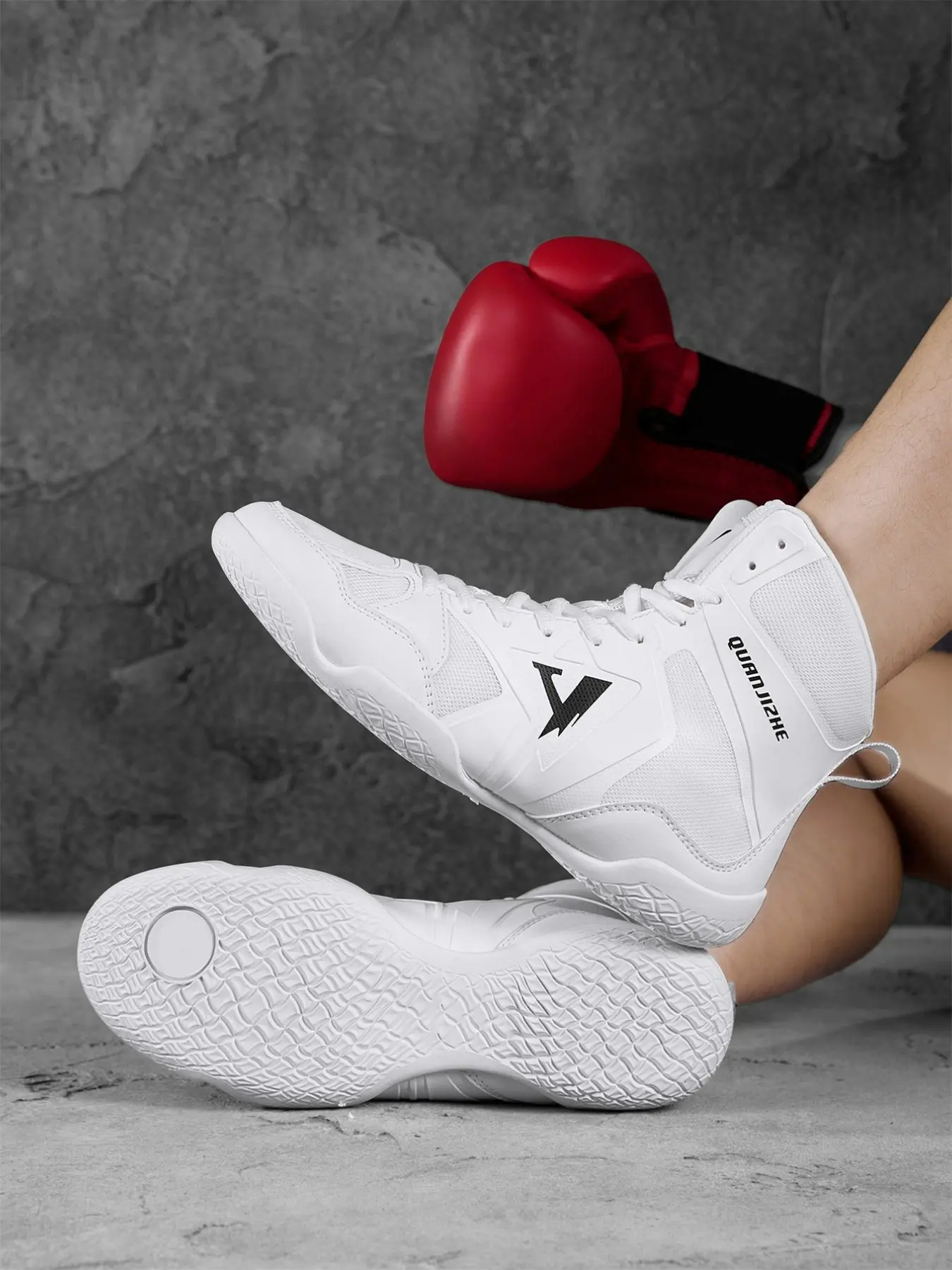 Men's Competition-Level Wrestling Training Shoes, High-Top Muay Thai Boxing Training Shoes, Fitness Sanda Shoes, Ankle Reinforcement, Anti-Slip Grip Tread, Suitable for Professional Wrestlers and Combat Sports Enthusiasts, Multifunctional Sports Shoes