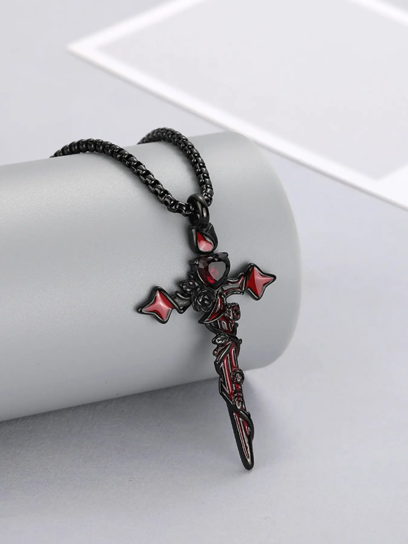 Cross Heart Pendant Necklace, Gothic Dark Style Titanium Steel Jewelry, Fade-Resistant, Unisex Streetwear, Perfect for Parties and Gifts