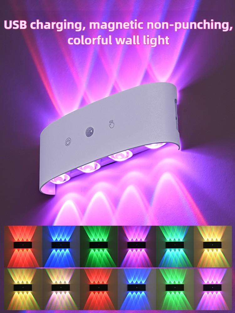 8-head RGB sensor wall light - wiring free rechargeable wall light, hole free charging sensor light, aisle light, bedroom light, battery wall light, door number light