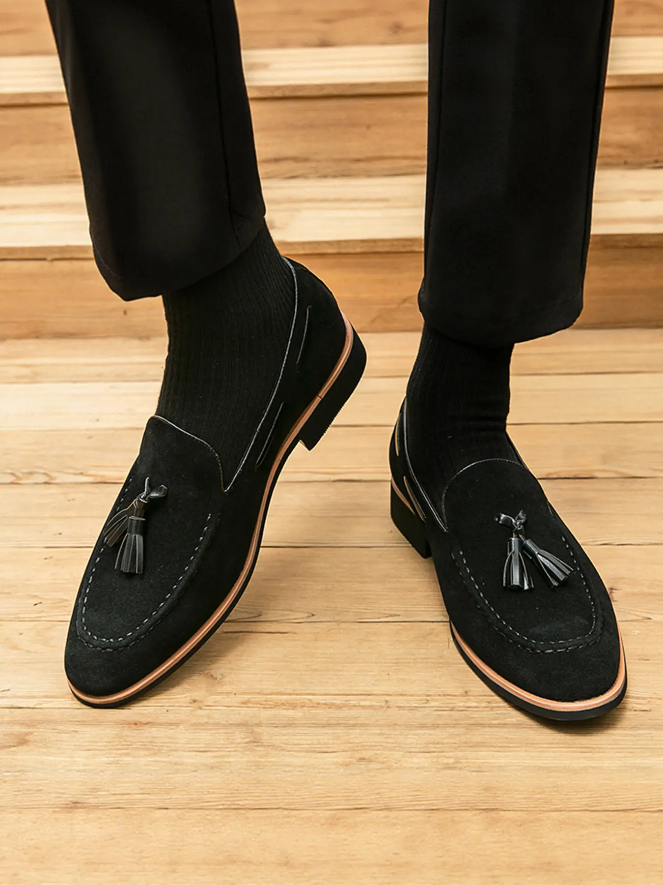 New Men's Fringe Loafers, Velvet Retro Slip-On Design, Low Heel Anti-Slip Durable Reverse Fur Leather, Casual Business Shoes, Breathable Comfort