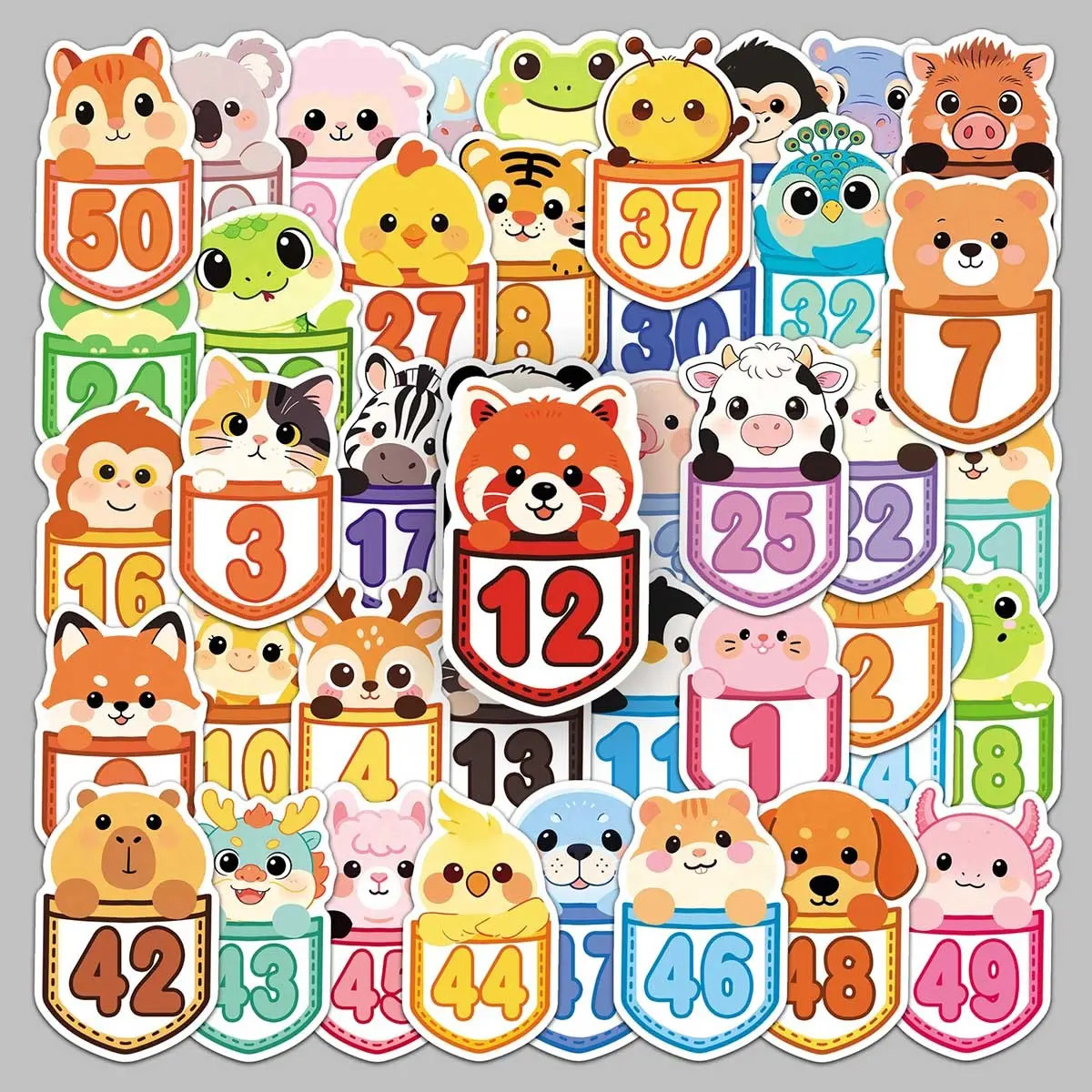 50pieces original digital serial number sticker hand ledger diy notepad file frame personality decoration cartoon coloring sticker
