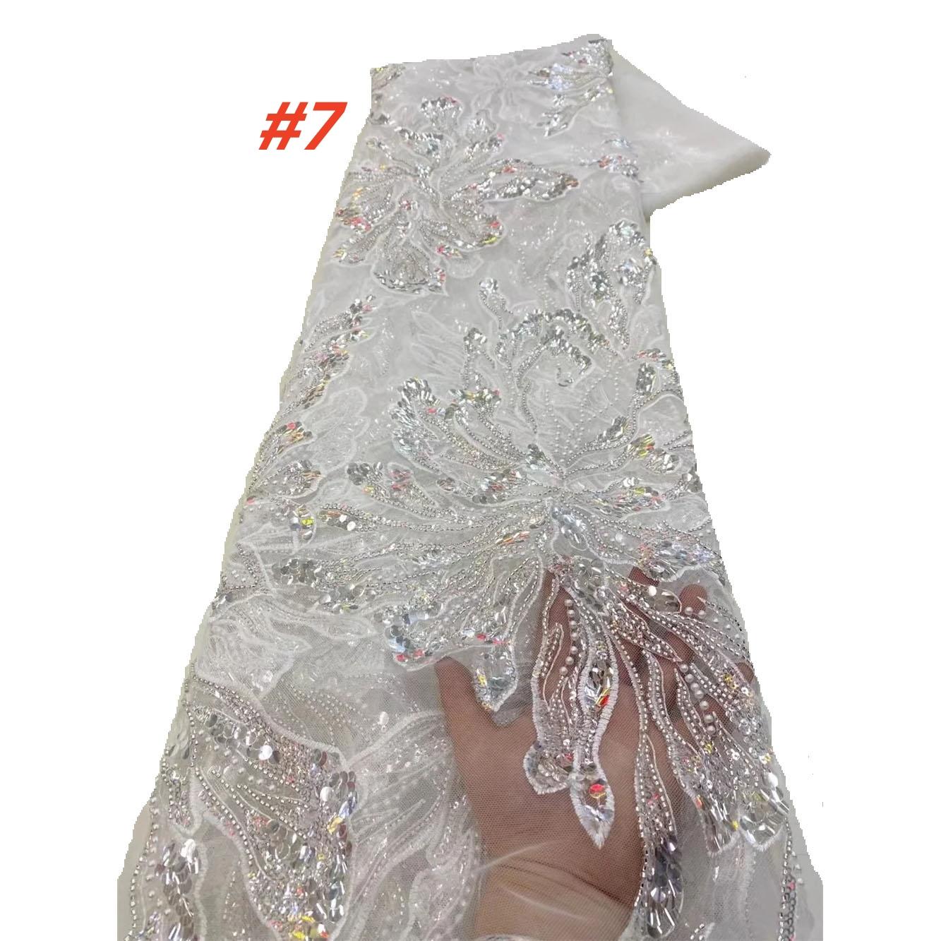 Elegant African Lace Fabric Wedding Dress, Sequins Beaded Embroidery Gown for Nigerian Bride, High Quality French Net Lace Material