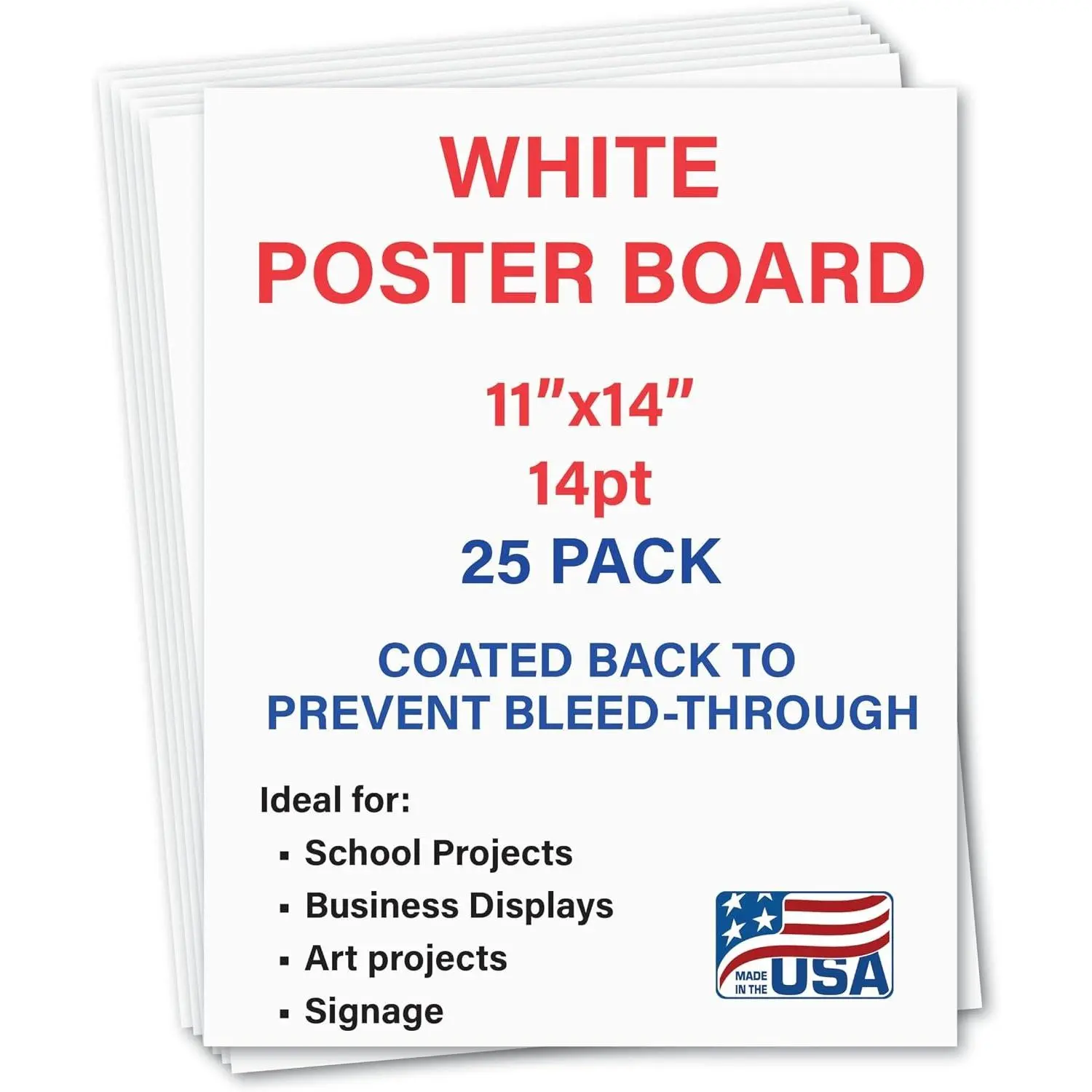 25 Pack 11x14 White Poster Boards Bulk Poster Paper, Coated Back Prevents Marker Paint Bleed Through, Ideal for School Supplies
