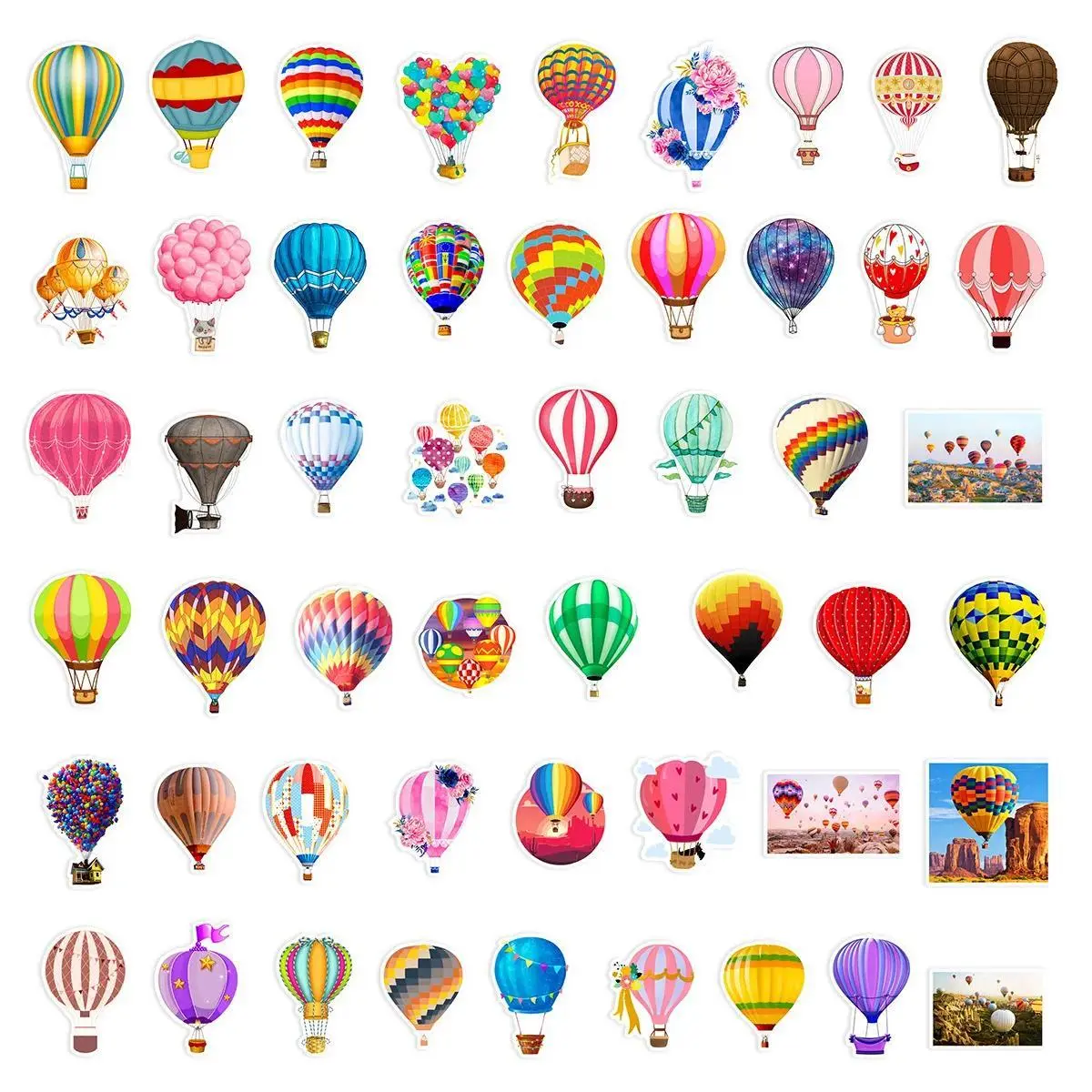 50Pcs Cartoon Colorful Hot Air Balloon Stickers Graffiti iPad Notebook Computer Pattern Scrapbook Decoration