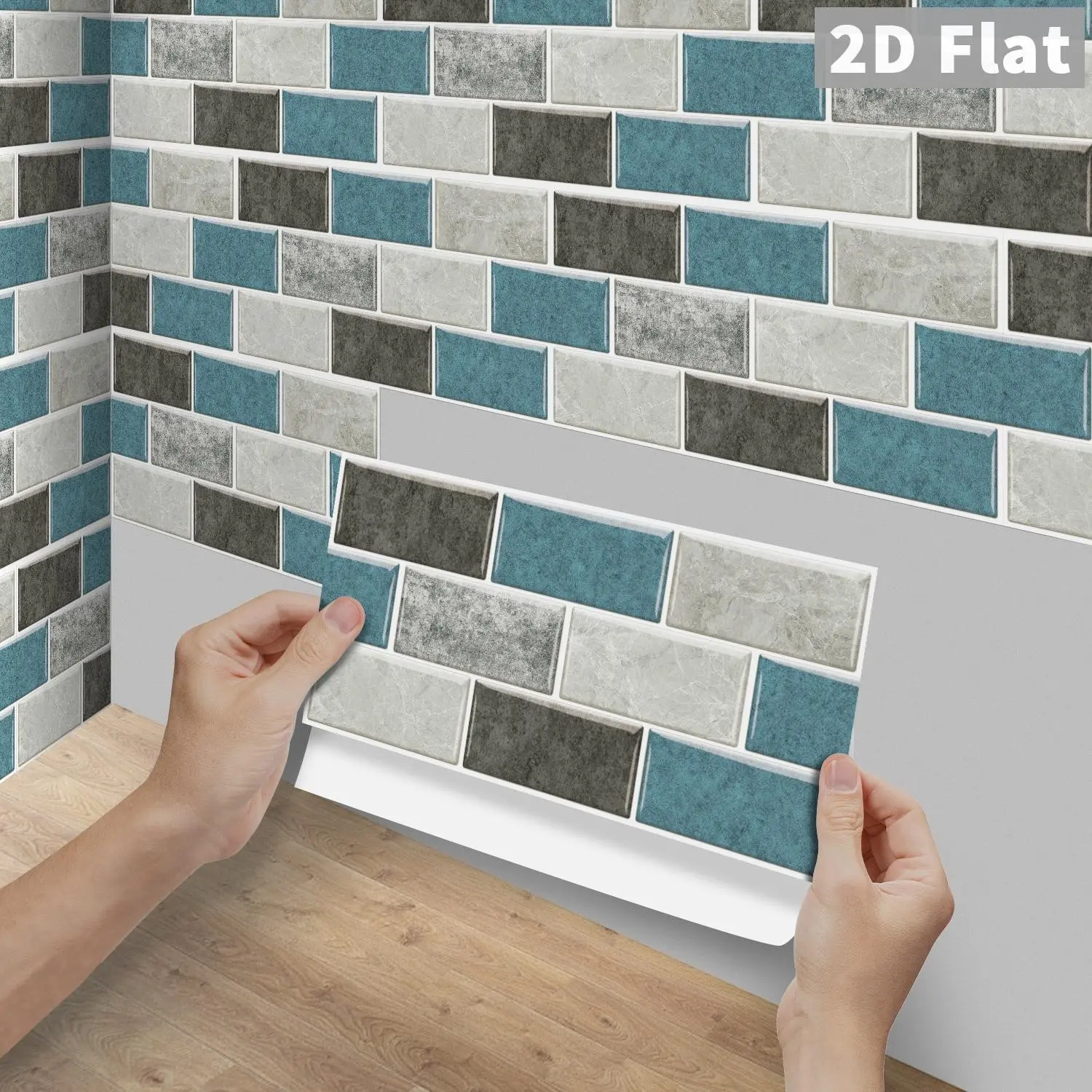 6/12/24/48PCS FG Glossy PVC Tile Stickers, 4-Tone Cement Texture Subway Peel & Stick Splashback Decals, Waterproof Oilproof Self Adhesive Decor for Kitchen Bathroom