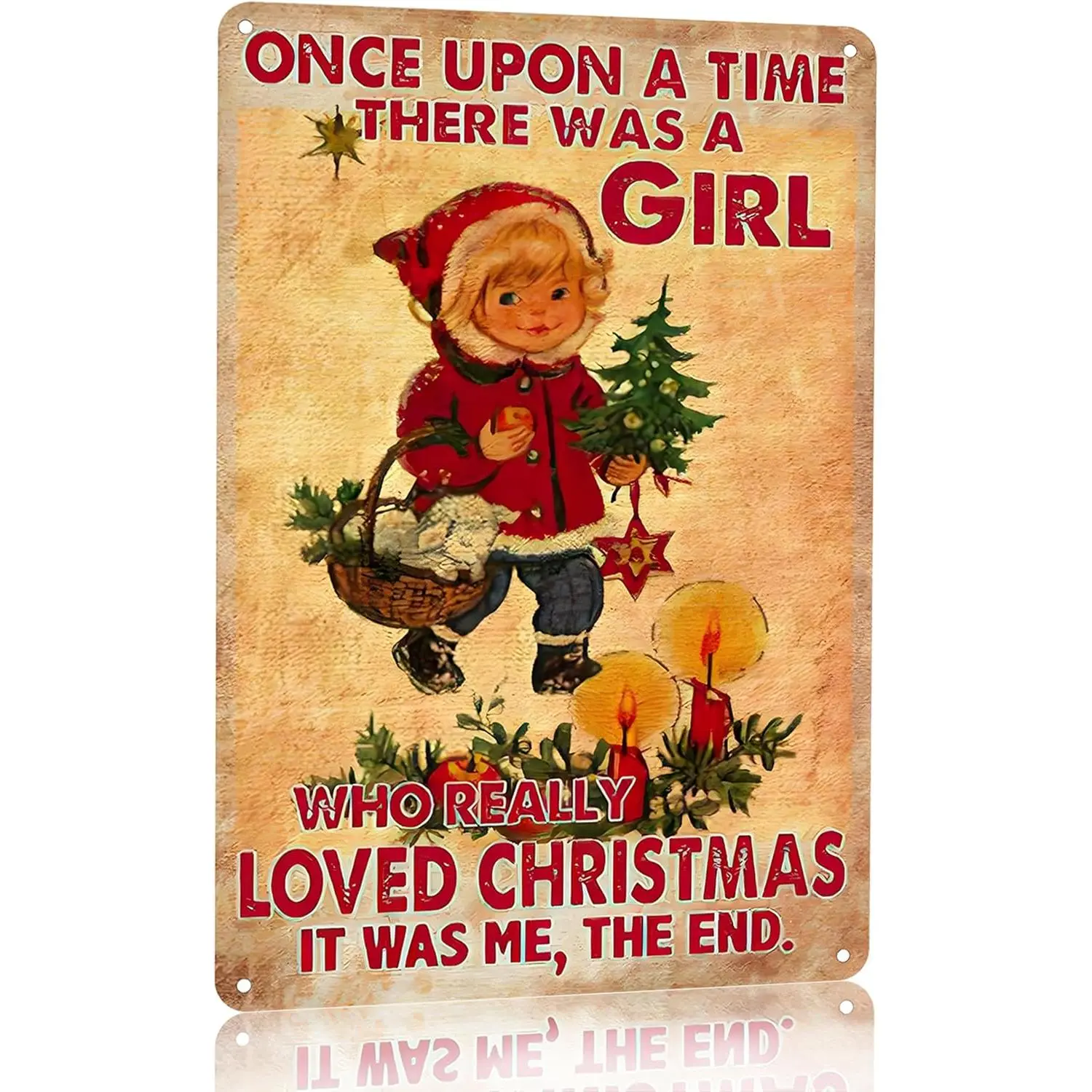 Vintage Christmas Metal Tin Sign 8x12 Inch, Once Upon A Time There Was A Girl Who Really Loved Christmas Wall Decor, Retro Holiday Decor, Christmas Room Decor, Bedroom Decor, Farmhouse Wall Art, Cute Gift For Girls, Cool Stuff For Room