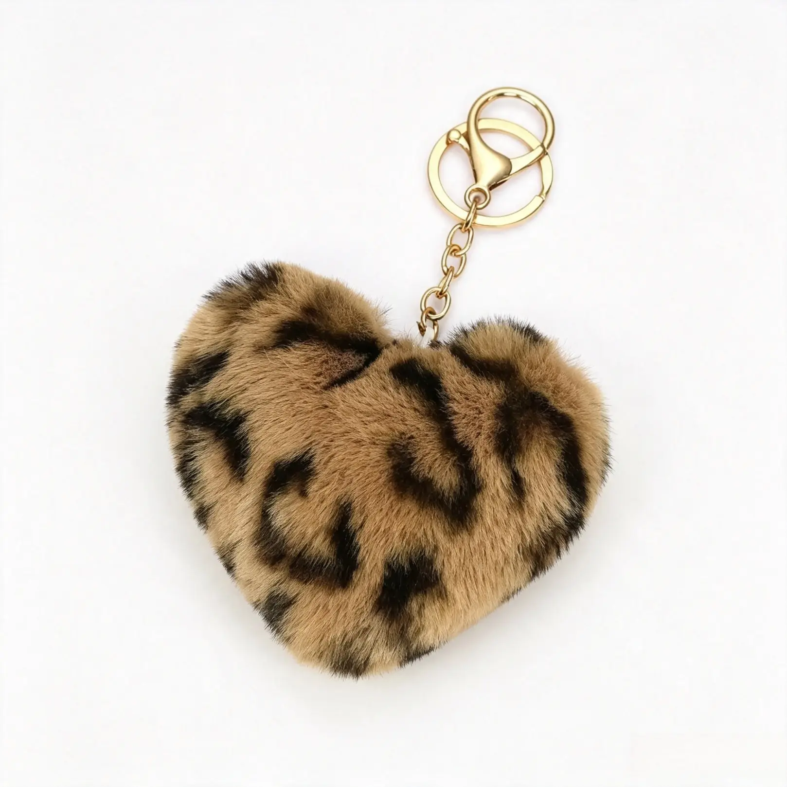 Women's Cute Leopard Print Heart-Shaped Fluffy Keychain - Soft Faux Fur Bag Charm Accessory with Retro Look & Soft Texture, Versatile All-Match Pendant for Daily Outfits, Valentine’s Day Gift