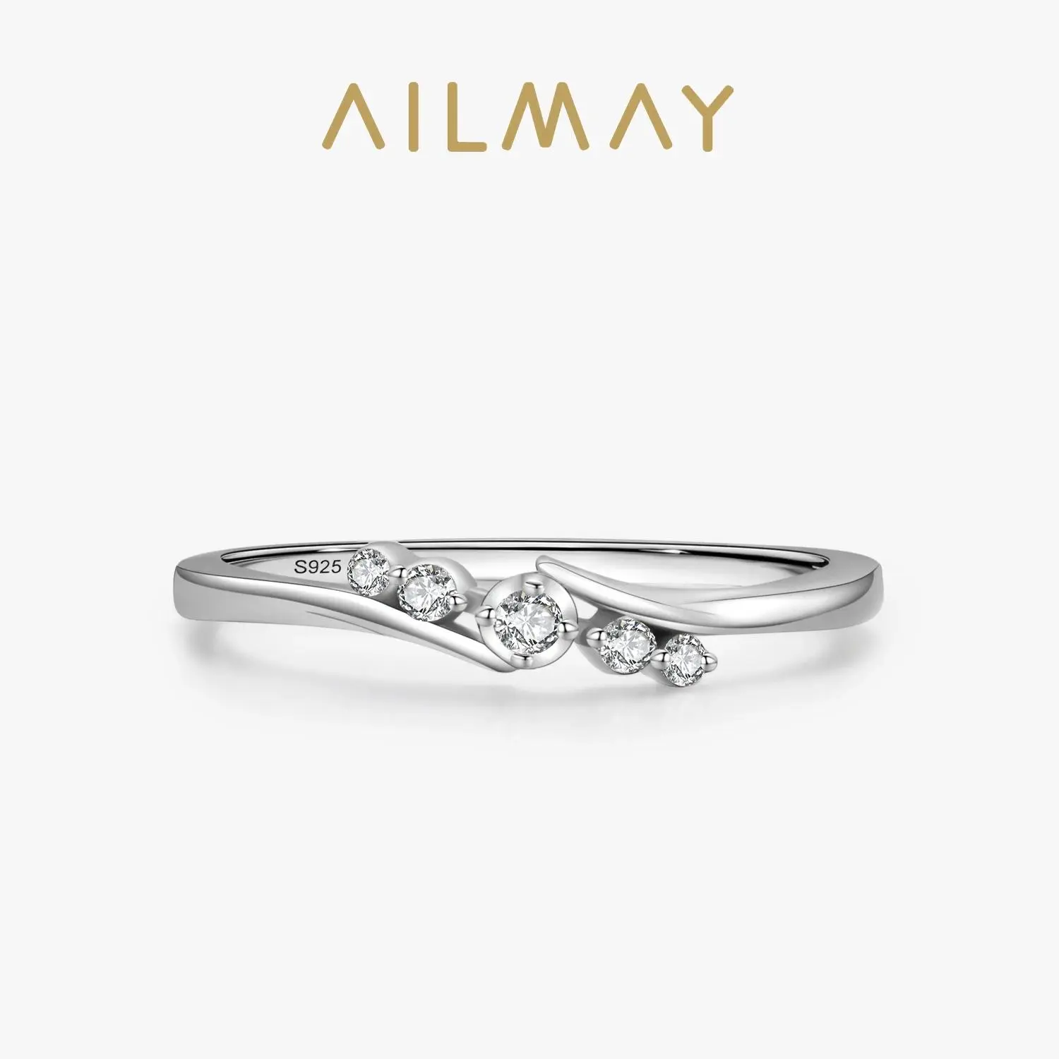 Ailmay 100% 925 Sterling Silver New Fashion Clear Zircon Irregular Stackable Finger Ring For Women Minimalist Fine Jewelry