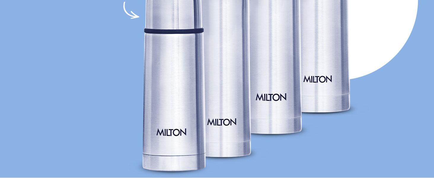 Milton Thermosteel Flip Lid 1000, Double Walled Vacuum Insulated Thermos 1000 ml |   34 ounces |   1 Ltr |   24 Hours Hot and Cold Water Bottle with Cover, Stainless Steel, BPA Free,Leak Proof |   Silver