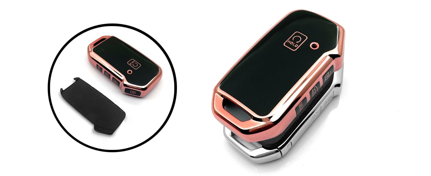 Suitable for Kia key cover. Beautiful TPU Key Case Compatible with Seltos Soul Telluride Sorento NIRO K5 Cerato Sportage Forte Ceed 4/5 Buttons Smart Remote Key (Pink Combination)