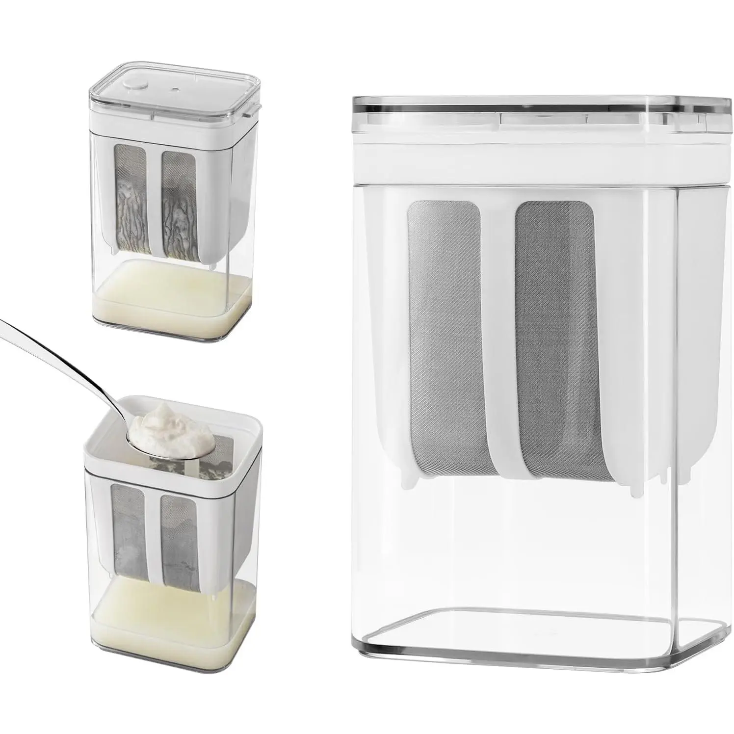 Greek Yogurt Strainer, 1100ml Fine Mesh Strainer with Bag & Lid |   Multi Yoghurt Maker Strainer for Thick Greek Yogurt, Soybean Milk, Kefir, Berries, Soup, Fruit Juice & Coffee